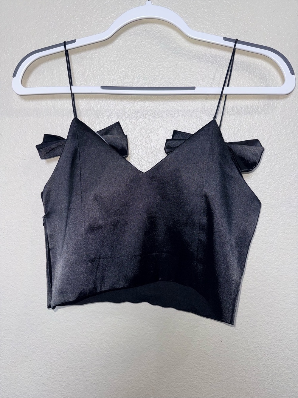 Zara Black Satin Bow Crop Top M Coquette Balletcore Party Going Out Y2K Cami - Picture 4 of 7